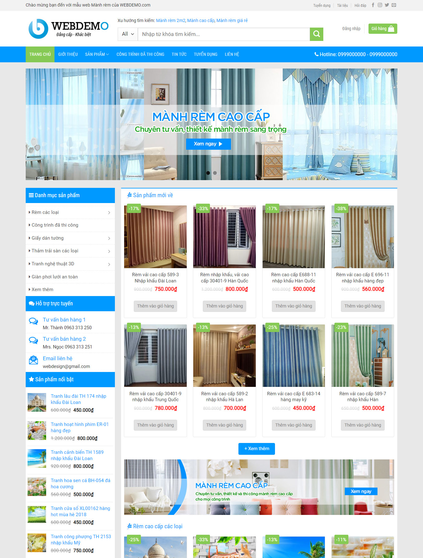 Mẫu Giao diện website Bán hàng - Mành rèm