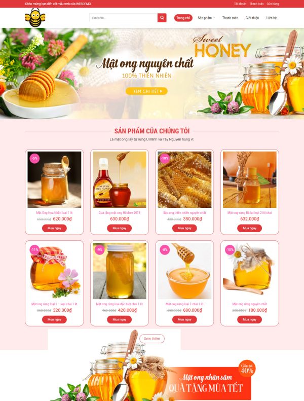 Mẫu Giao diện website Bán hàng - Mật ong 2