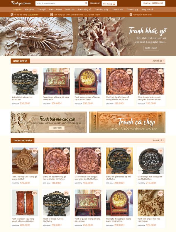Mẫu Giao diện website Bán hàng - Tranh gỗ
