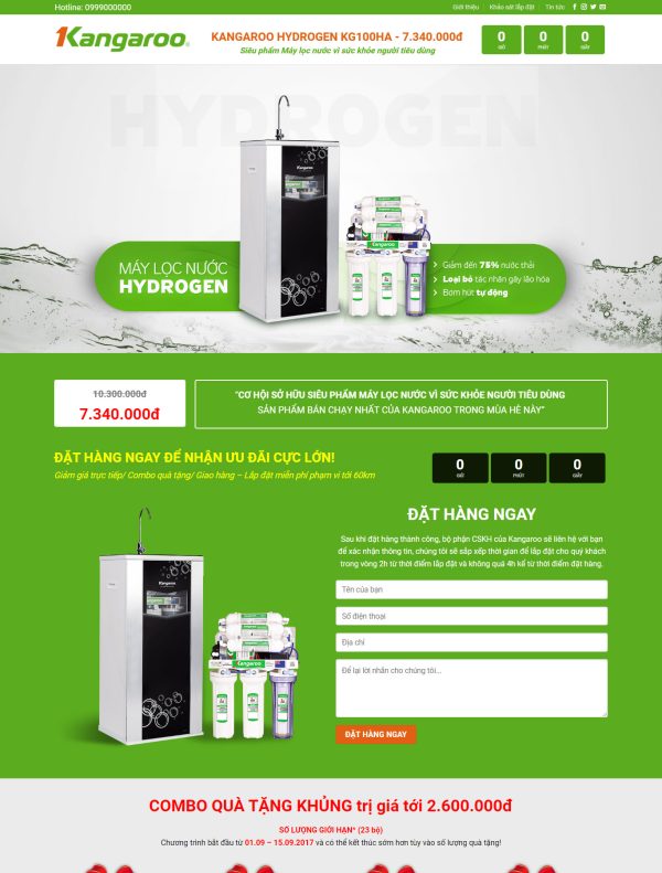 Mẫu Giao diện website Máy lọc nước