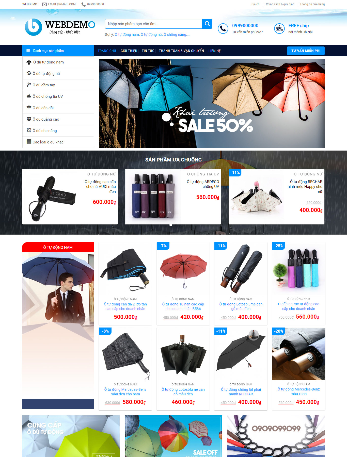 Giao diện mẫu web Bán hàng - Áo mưa