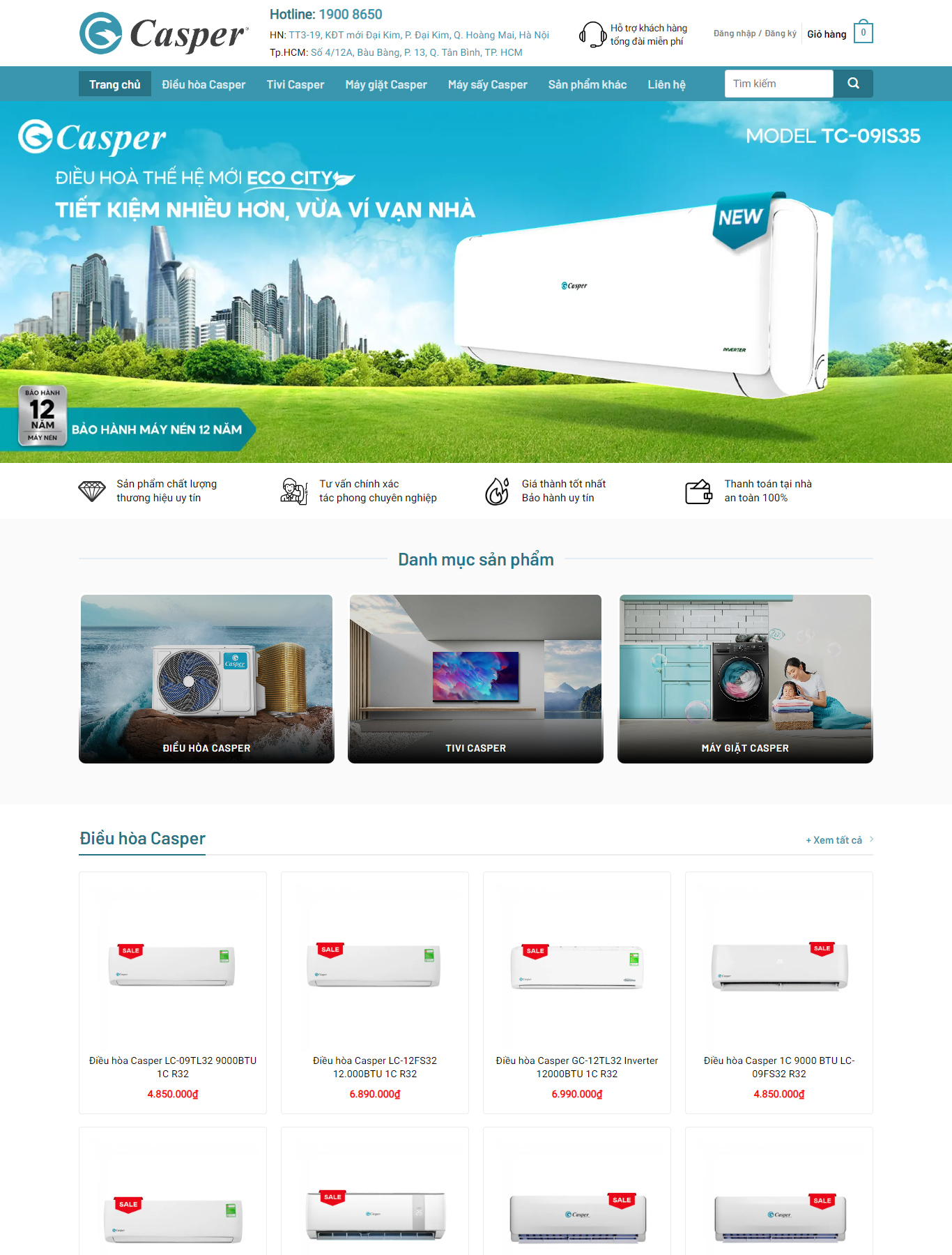 Giao diện mẫu web Bán hàng - Điều hòa - Tivi - Máy giặt