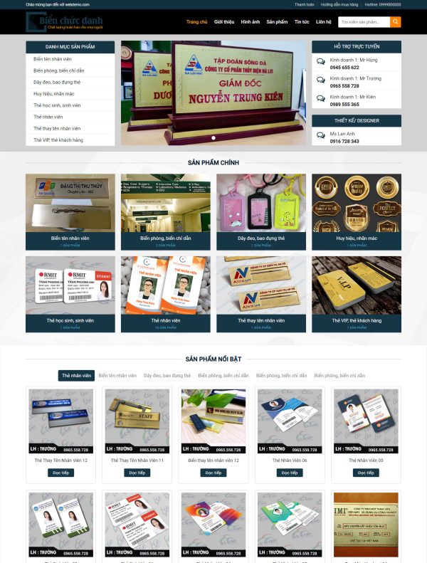 Giao diện mẫu web Biển chức danh