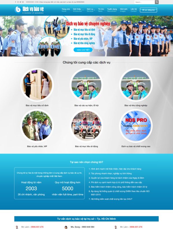 Giao diện mẫu web Dịch vụ bảo vệ