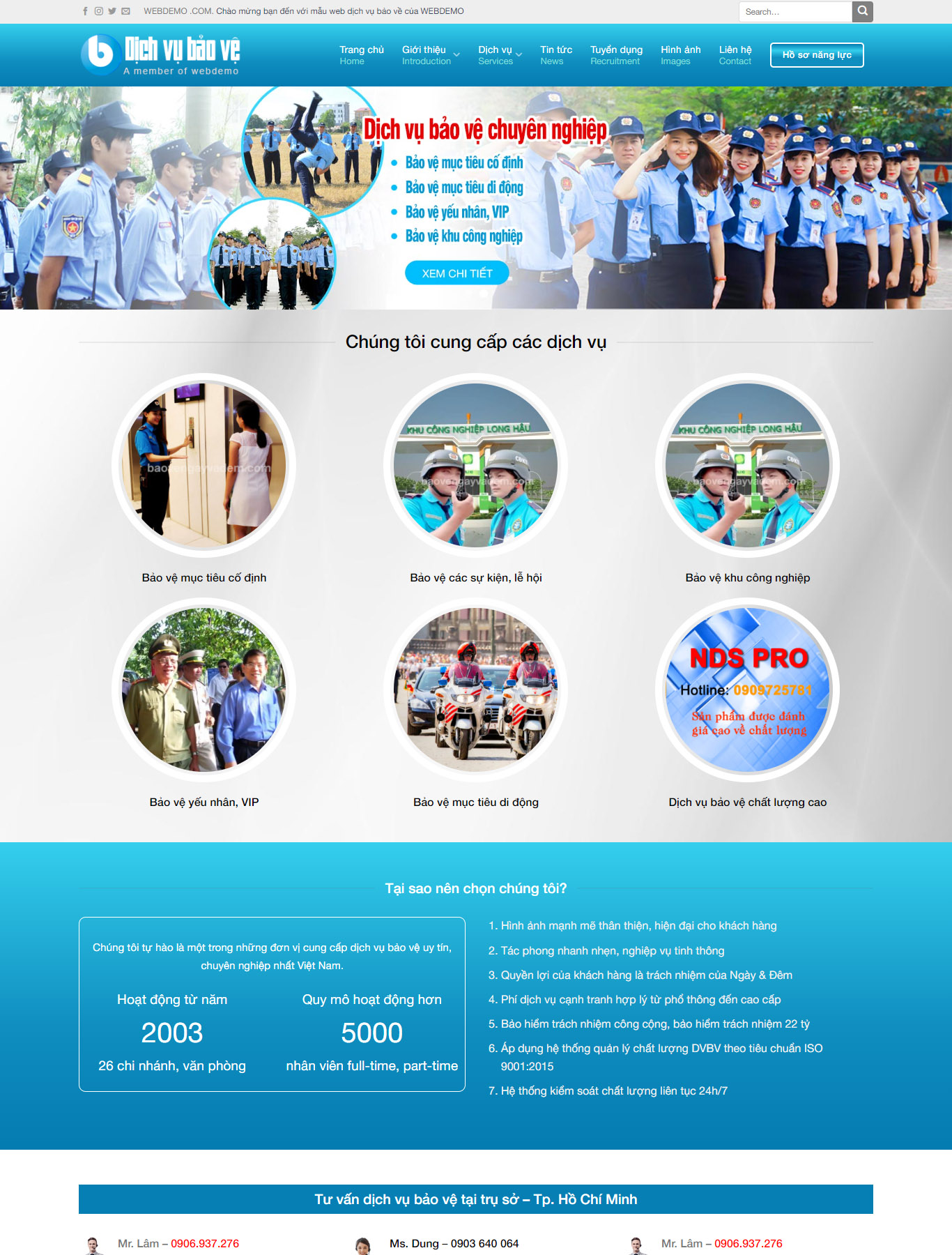 Giao diện mẫu web Dịch vụ bảo vệ