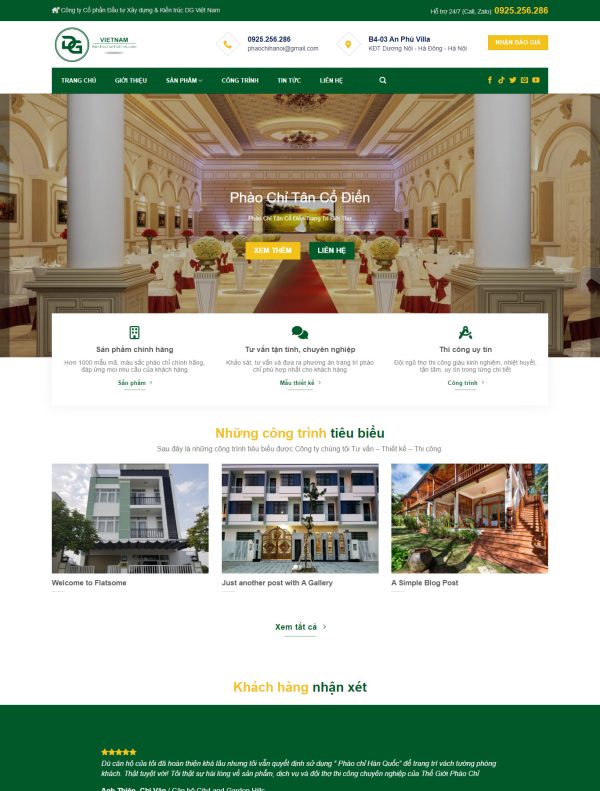 Giao diện mẫu web Giới thiệu - Nội thất - Phào chỉ