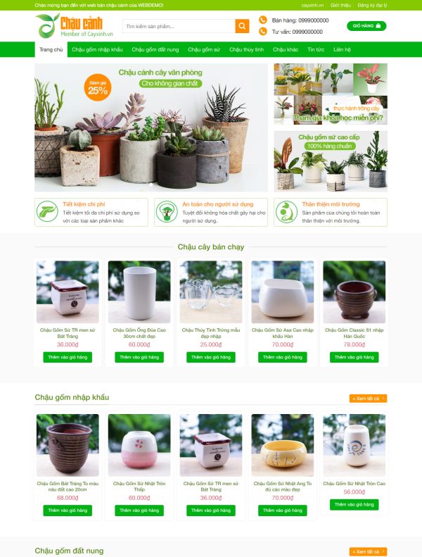 Mẫu Giao diện website Bán hàng - Chậu cây