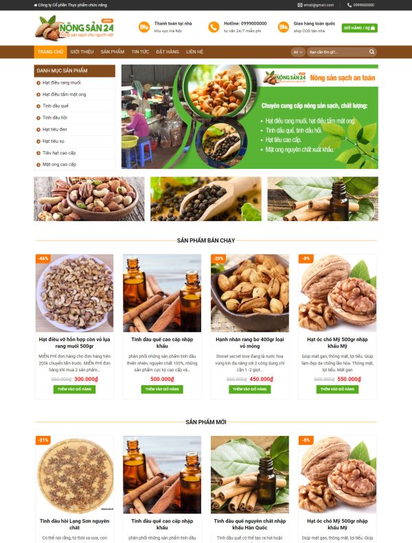 Mẫu Giao diện website Bán hàng - Hạt điều - Giao diện Flatsome