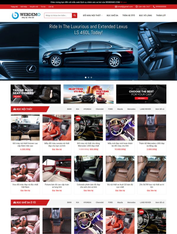 Mẫu Giao diện website Bán hàng - Nội thất ô tô - Giao diện Flatsome