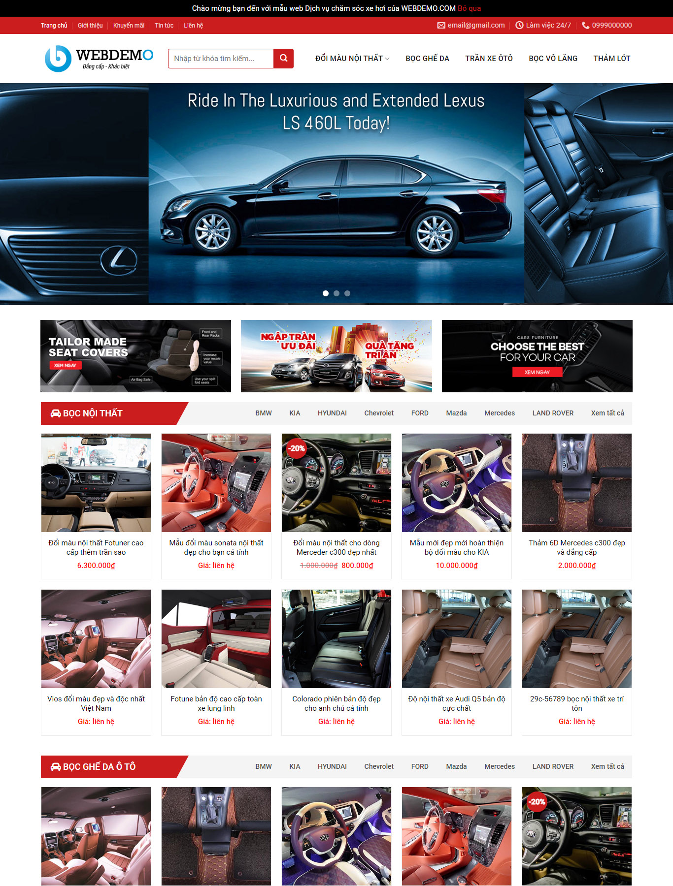 Mẫu Giao diện website Bán hàng - Nội thất ô tô - Giao diện Flatsome