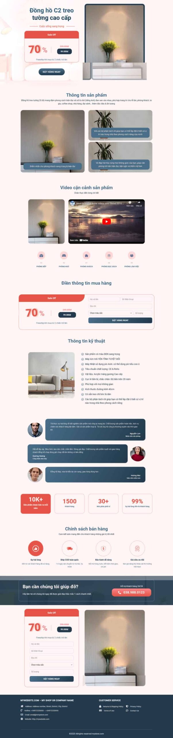Theme wordpress landing pape bán đồng hồ treo tường