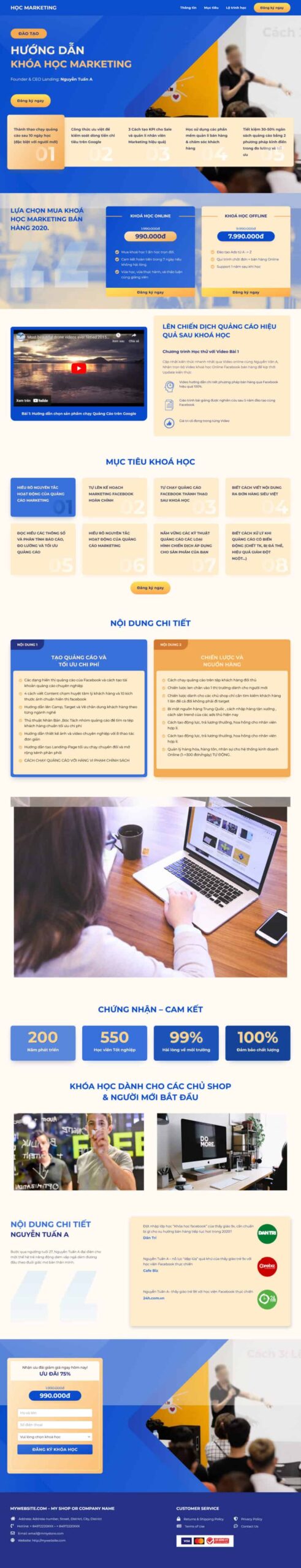 Theme wordpress landing pape khóa học maketing