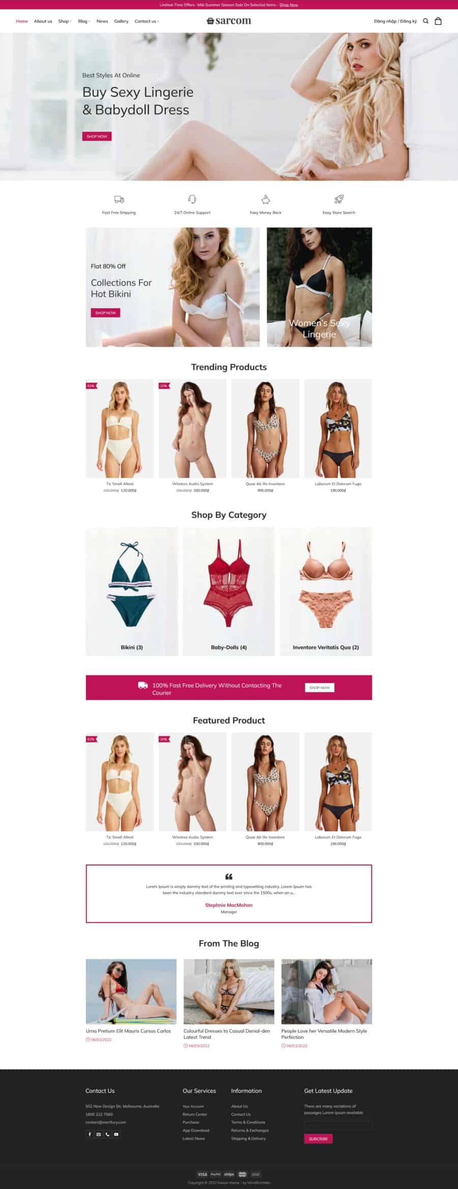 Theme wordpress shop thời trang áo lót
