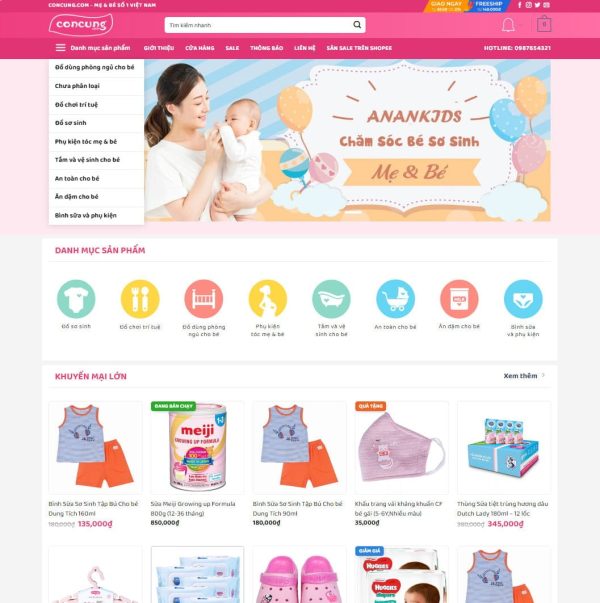 Theme wordpress bách hóa 04 – đồ trẻ em, mẹ và bé giống con cưng