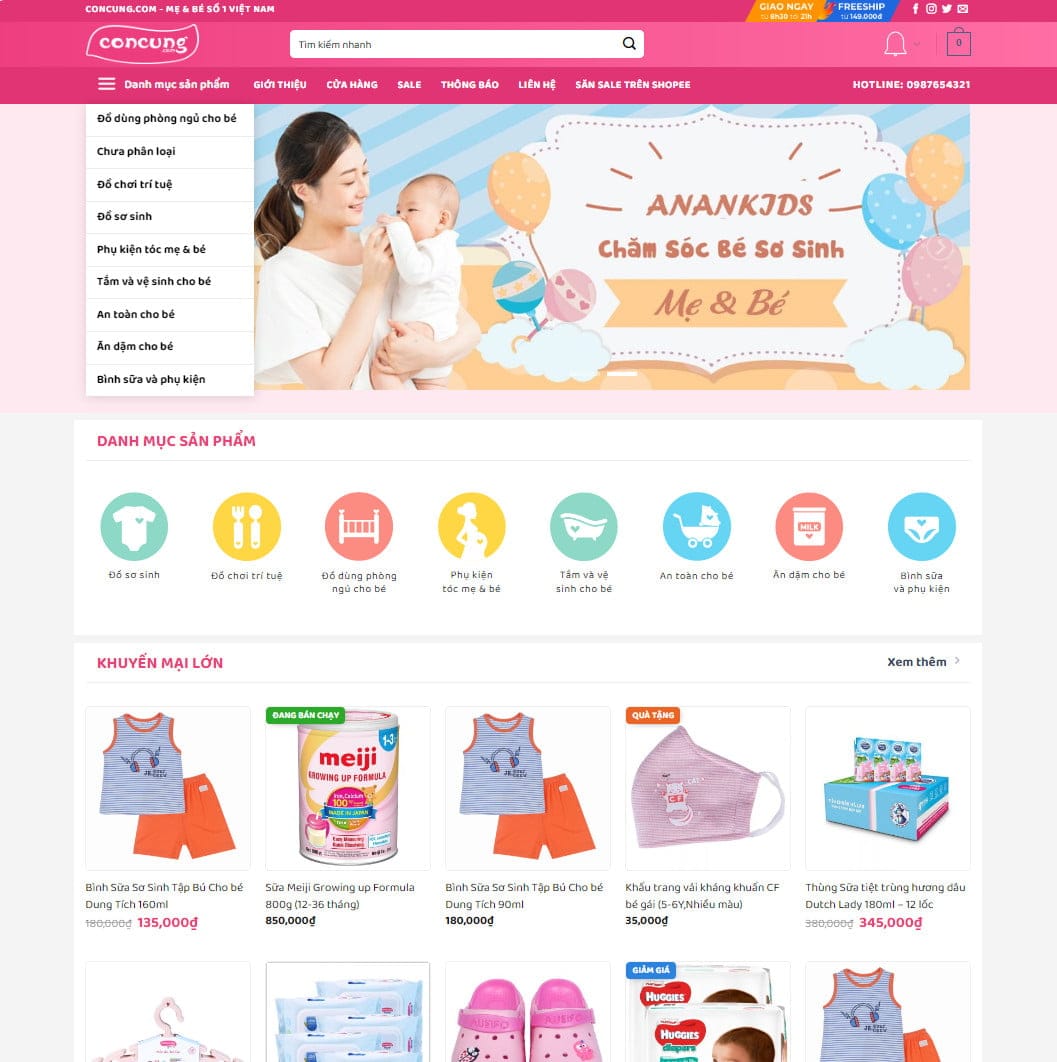 Theme wordpress bách hóa 04 – đồ trẻ em, mẹ và bé giống con cưng