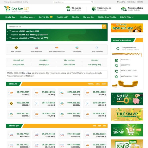 Theme wordpress bán sim , số điện thoại 01