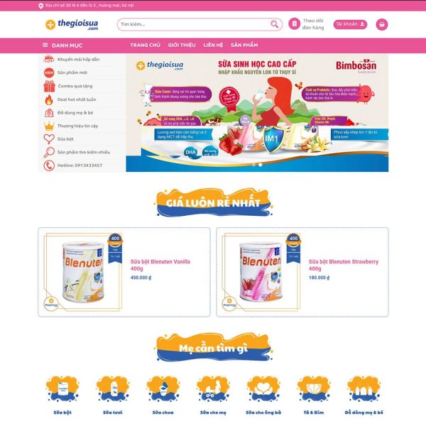 Theme wordpress bán sữa, tã, đồ em bé