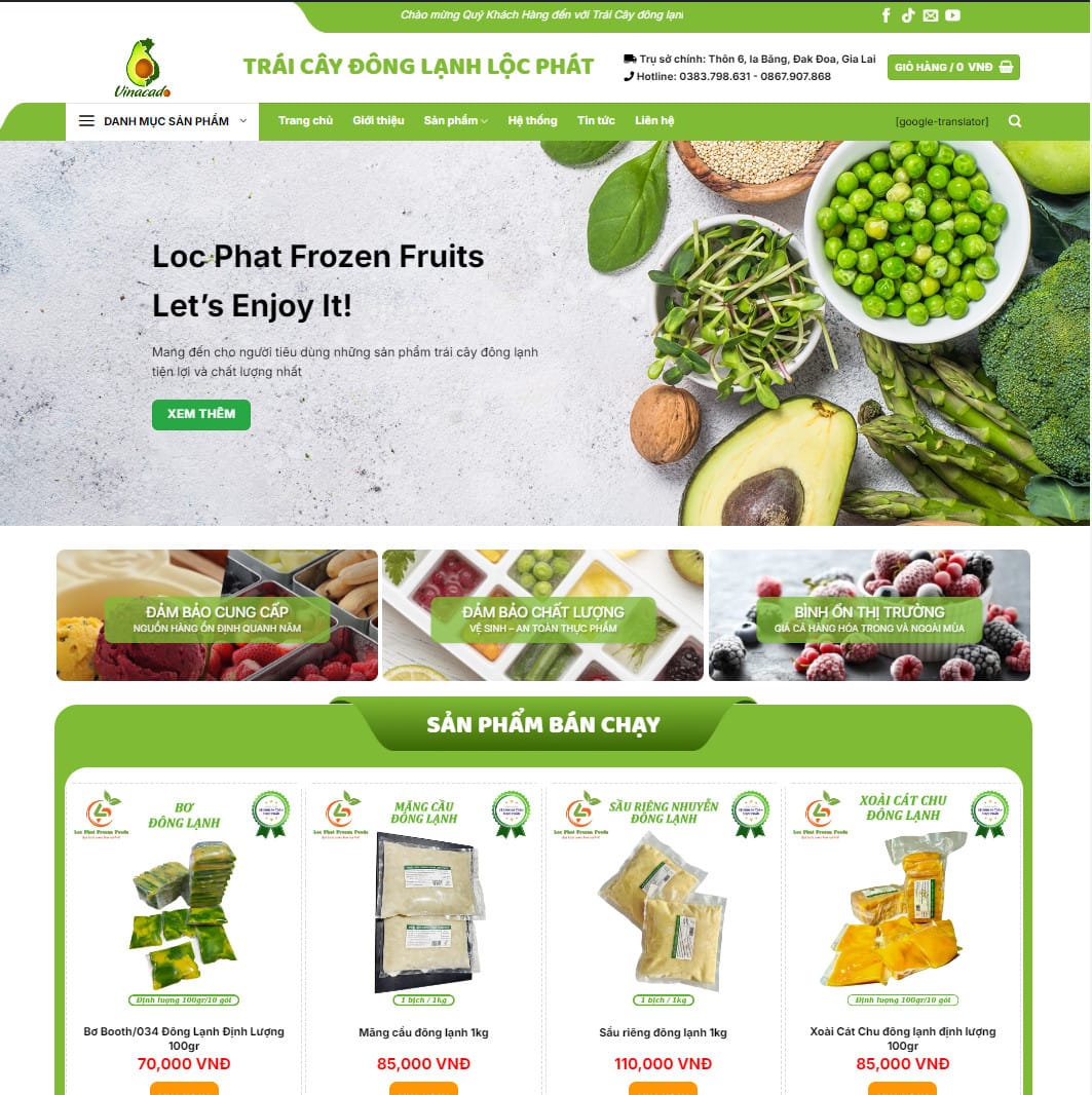 Theme wordpress bán trái cây đông lạnh, thực phẩm sạch