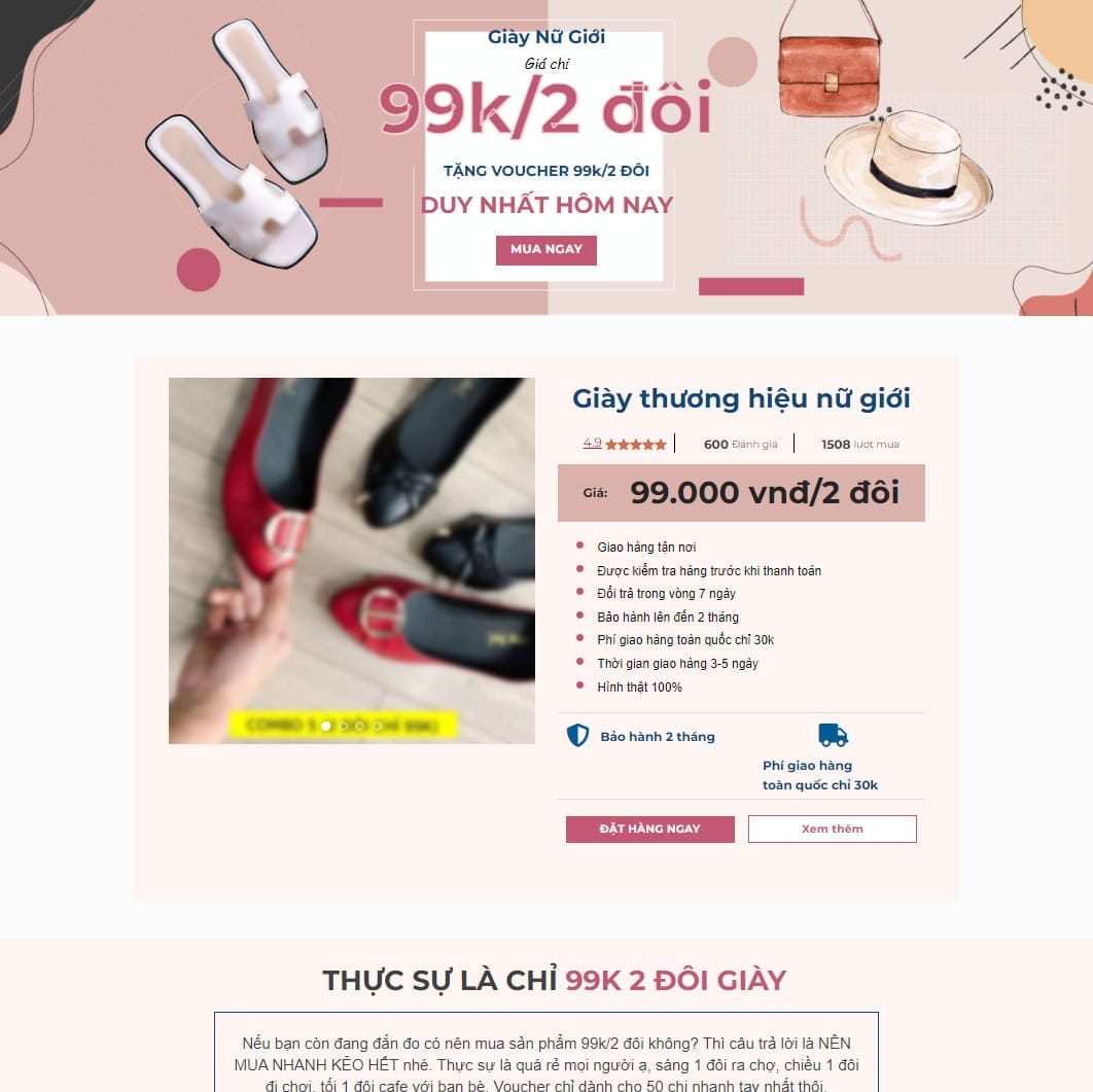 Theme wordpress landing page bán dép